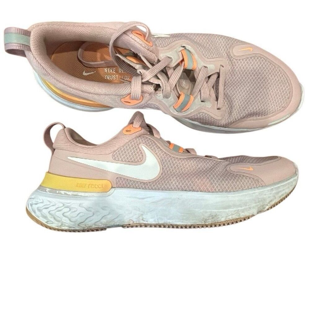 Nike React Pink Gray Orange Yellow Solid Low Top Lace-Up Mesh Sneakers Sz 10